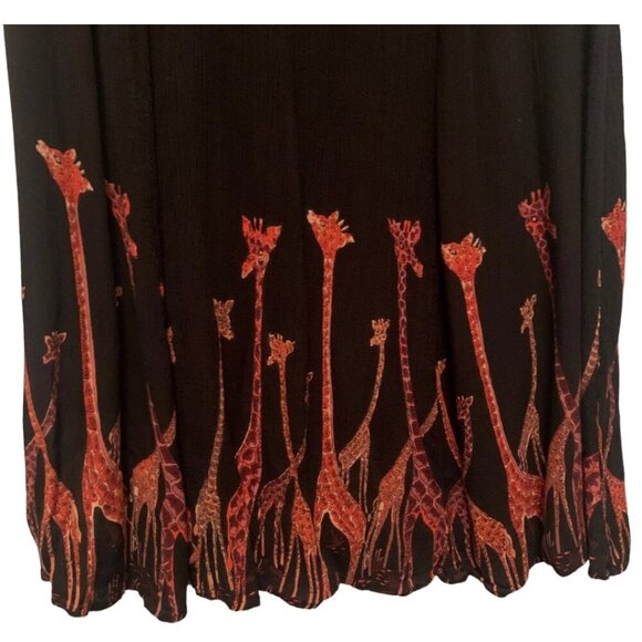Vintage ORVIS Black Crinkle Maxi Dress Boho Giraffe Nature Safari  Women's Large - Picture 2 of 8